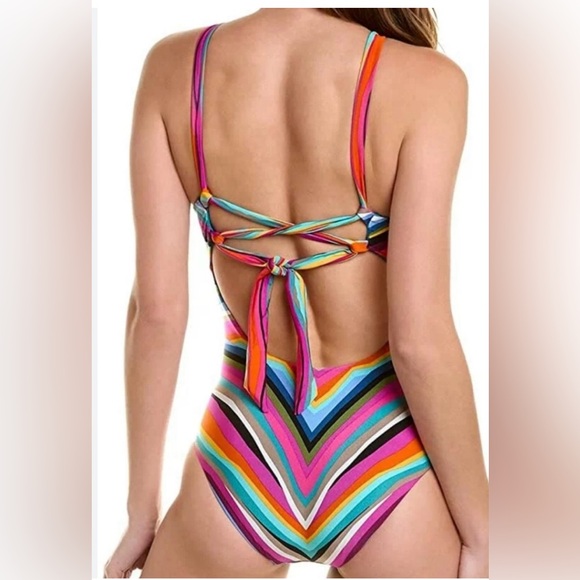 NWT Trina Turk Vibrant Striped One-Piece Reversible Swimsuit - Picture 2 of 7